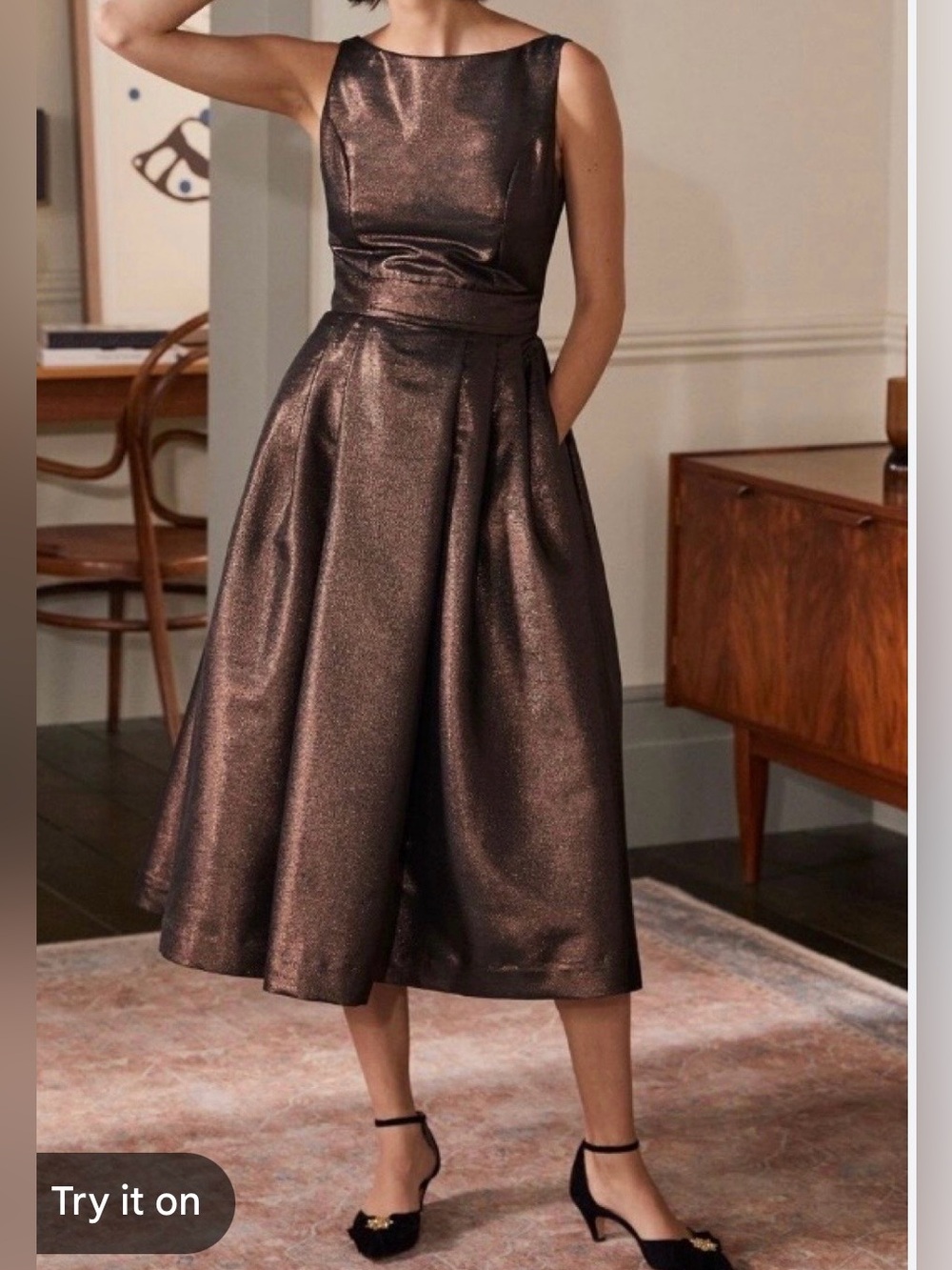 Boden Metallic Bronze Midi Dress